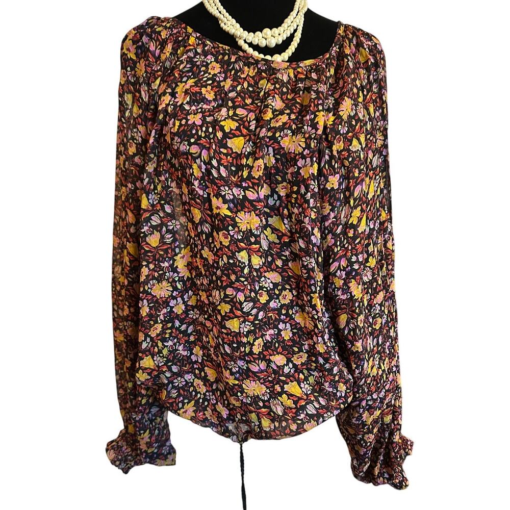 Anthropologie Floral Sheer Bubble Hem Blouse XL